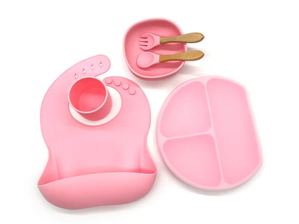 Set diversificare bebelusi 6 piese – Pink, 6 luni+, silicon