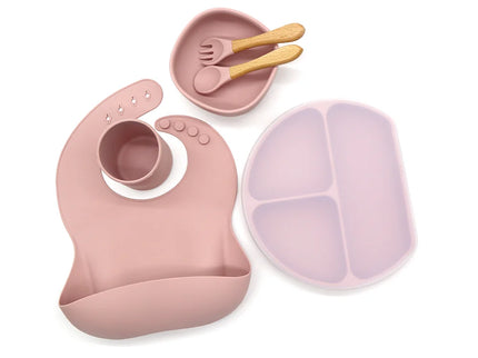 Set diversificare bebelusi 6 piese – Rose Pink, 6 luni+, silicon