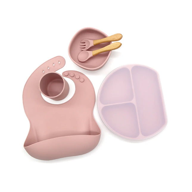 Set diversificare bebelusi 6 piese – Rose Pink, 6 luni+, silicon