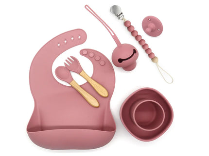 Set diversificare bebelusi 8 piese – Dark Pink, 6 luni+, silicon