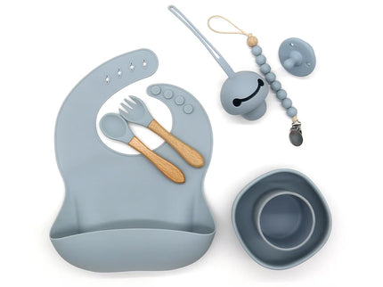 Set diversificare bebelusi 8 piese – Dusty Blue, 6 luni+, silicon