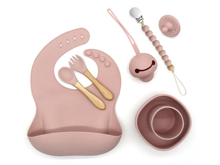 Set diversificare bebelusi 8 piese – Rose Pink, 6 luni+, silicon