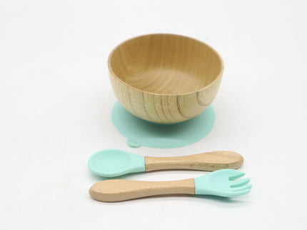 Set diversificare bol si tacamuri din lemn – Mint, 6 luni+