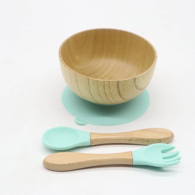 Set diversificare bol si tacamuri din lemn – Mint, 6 luni+