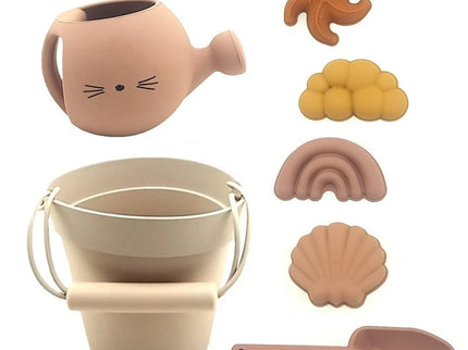 Set jucarii pentru plajă din silicon Play Time - Beige, 7 piese, 6 luni+