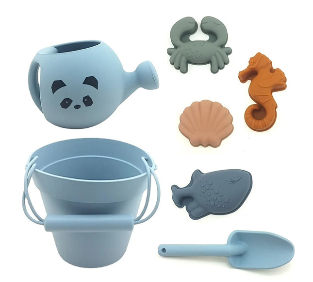 Set jucarii pentru plajă din silicon Play Time - Blue, 7 piese, 6 luni+