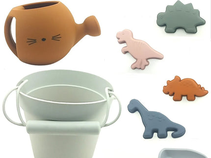 Set jucarii pentru plajă din silicon Play Time - Sage, 7 piese, 6 luni+