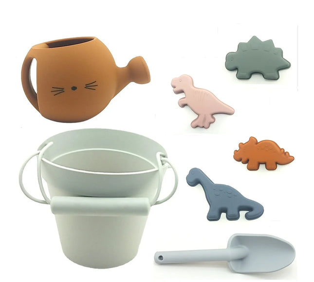 Set jucarii pentru plajă din silicon Play Time - Sage, 7 piese, 6 luni+