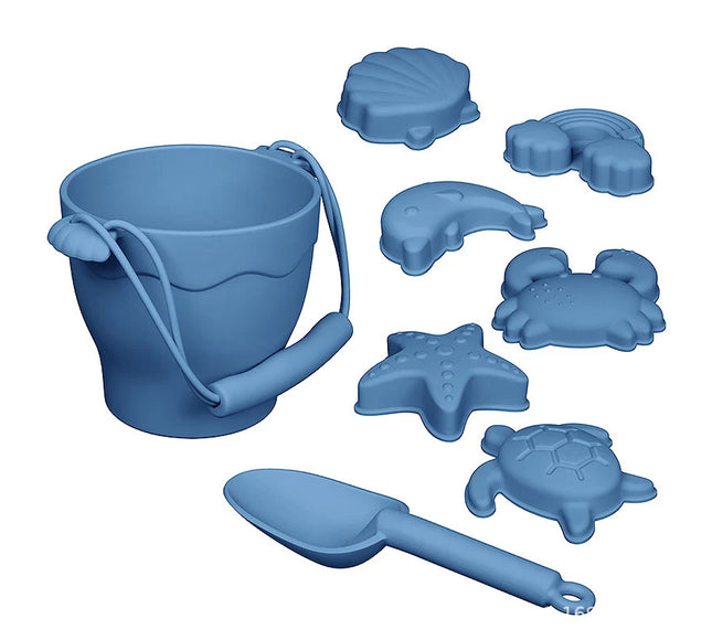 Set jucarii pentru plajă din silicon Shell - Blue, 8 piese, 6 luni+