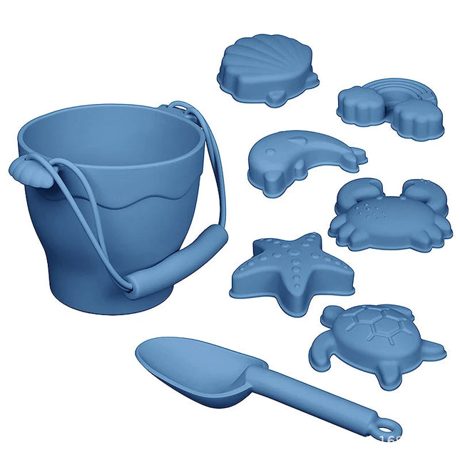 Set jucarii pentru plajă din silicon Shell - Blue, 8 piese, 6 luni+