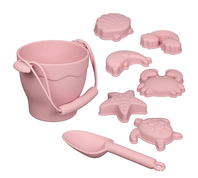 Set jucarii pentru plajă din silicon Shell - Pink, 8 piese, 6 luni+