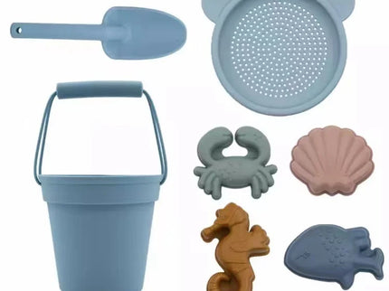 Set jucarii pentru plajă din silicon Simplicity - Blue, 7 piese, 6 luni+