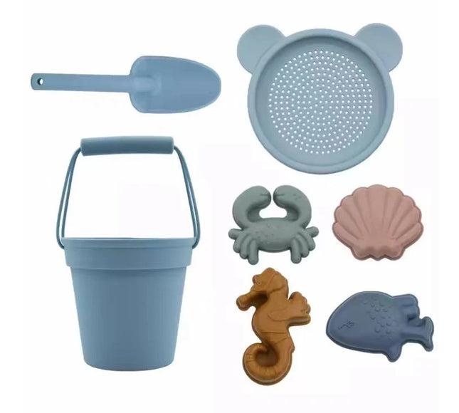 Set jucarii pentru plajă din silicon Simplicity - Blue, 7 piese, 6 luni+