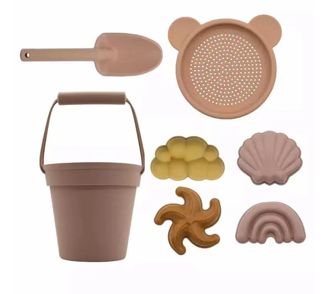 Set jucarii pentru plajă din silicon Simplicity - Blush, 7 piese, 6 luni+