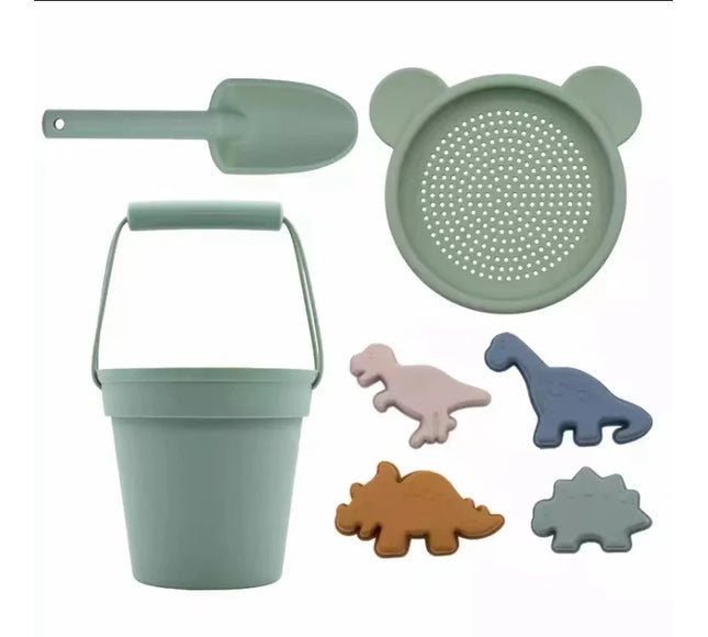 Set jucarii pentru plajă din silicon Simplicity - Sage, 7 piese, 6 luni+