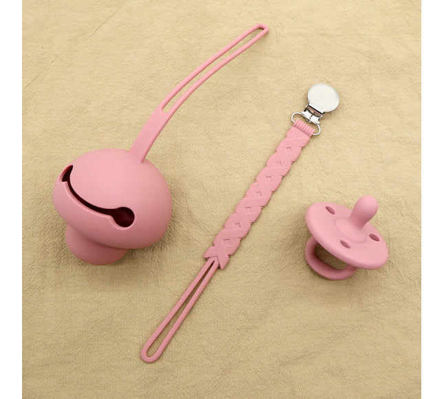 Set suzeta dentitie, lantisor si protectie, Model 2 – Dark Pink, 3 luni+, silicon