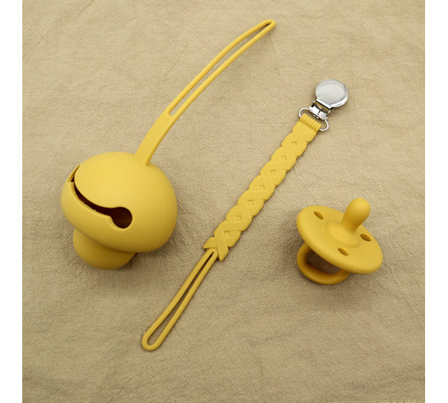 Set suzeta dentitie, lantisor si protectie, Model 2 – Mango, 3 luni+, silicon