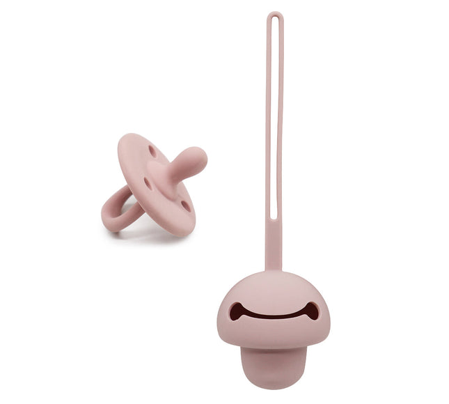 Set suzeta dentitie si protectie - Rose Pink, 3 luni+, silicon