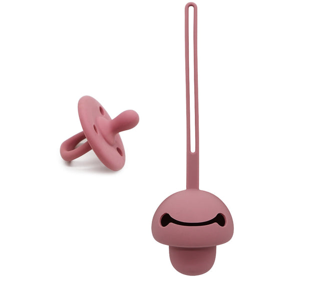 Set suzeta dentitie si protectie - Dark Pink, 3 luni+, silicon