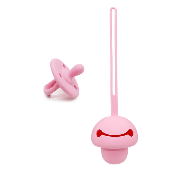 Set suzeta dentitie si protectie - Pink, 3 luni+, silicon