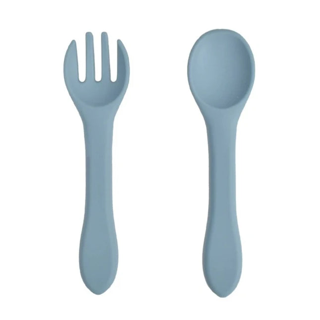 Set tacamuri din silicon pentru bebeluși, linguriță + furculită, diverse culori, 6 luni+