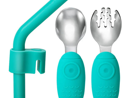 Set tacamuri si pai pentru bebelusi - Green, 18 luni+, silicon + inox
