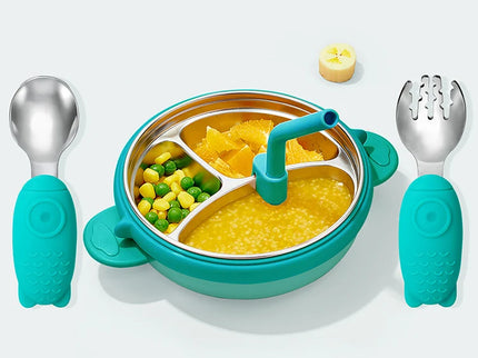 Set tacamuri si pai pentru bebelusi - Green, 18 luni+, silicon + inox