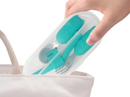 Set tacamuri si pai pentru bebelusi - Green, 18 luni+, silicon + inox