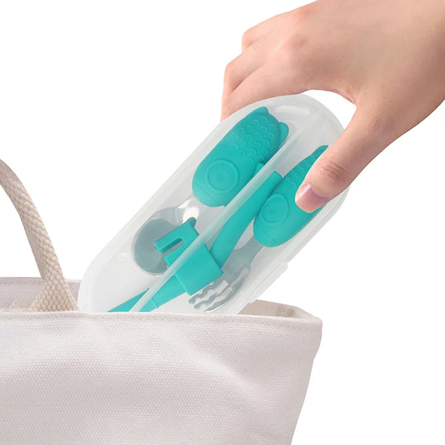 Set tacamuri si pai pentru bebelusi - Green, 18 luni+, silicon + inox