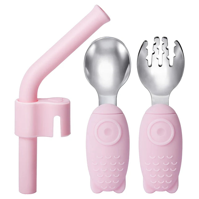 Set tacamuri si pai pentru bebelusi - Pink, 18 luni+, silicon + inox