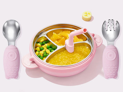 Set tacamuri si pai pentru bebelusi - Pink, 18 luni+, silicon + inox