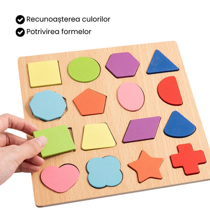 Puzzle Incastru 3D din Lemn cu 16 Forme Geometrice