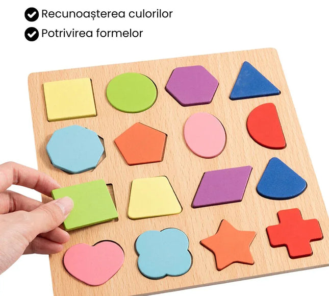 Puzzle Incastru 3D din Lemn cu 16 Forme Geometrice - Bebeboo - Totul pentru copii. Jucării, Hăinuțe, Perne, Mobilier, Textile