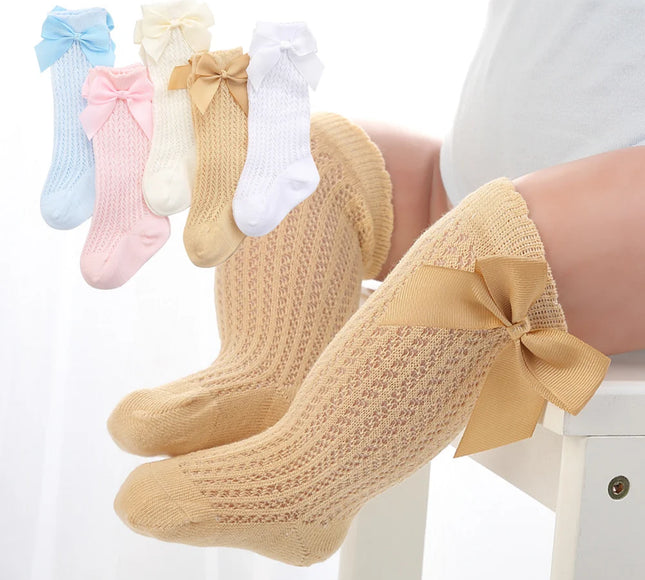 Sosete lungi pentru fetite, Anna - Beige, diverse marimi, bumbac + elastan