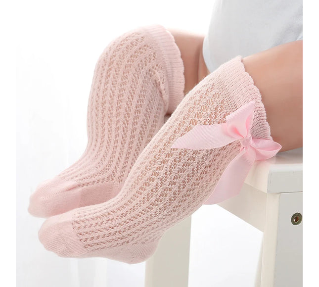 Sosete lungi pentru fetite, Anna - Pink, diverse marimi, bumbac + elastan