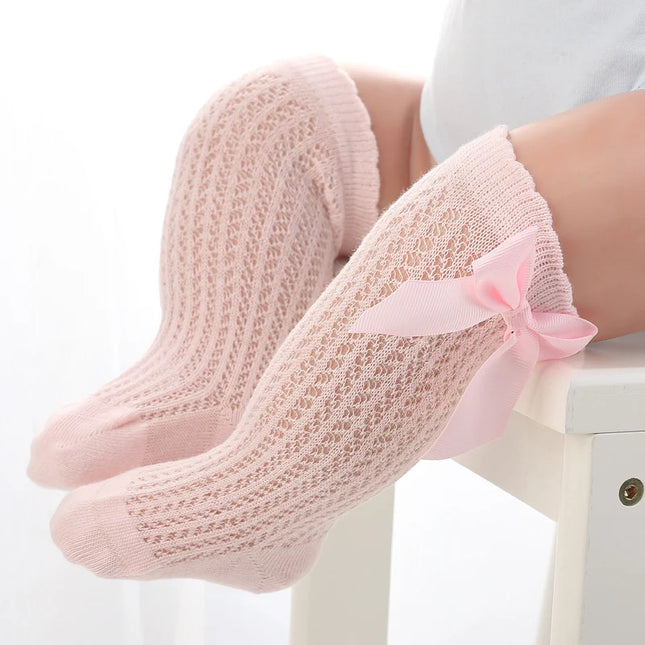Sosete lungi pentru fetite, Anna - Pink, diverse marimi, bumbac + elastan