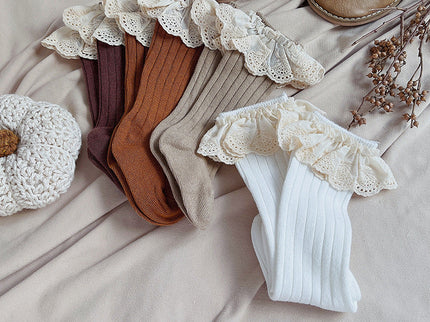 Sosete lungi pentru fetite, Antonia - White, diverse marimi, bumbac + elastan