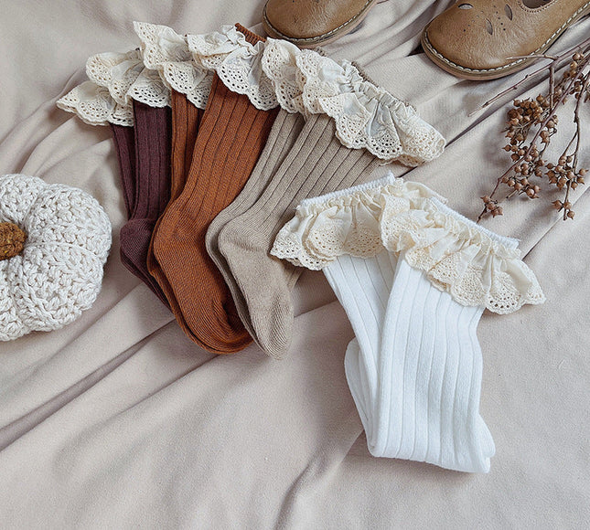 Sosete lungi pentru fetite, Antonia - White, diverse marimi, bumbac + elastan