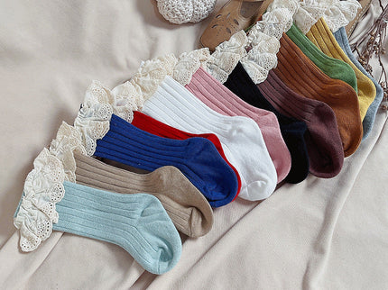 Sosete lungi pentru fetite, Antonia - White, diverse marimi, bumbac + elastan