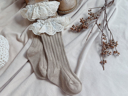 Sosete lungi pentru fetite, Antonia - Beige, diverse marimi, bumbac + elastan
