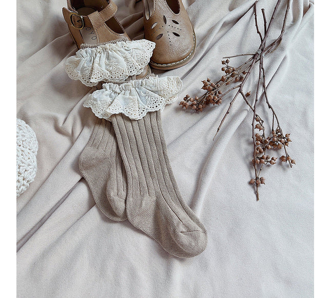 Sosete lungi pentru fetite, Antonia - Beige, diverse marimi, bumbac + elastan