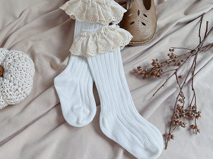 Sosete lungi pentru fetite, Antonia - White, diverse marimi, bumbac + elastan