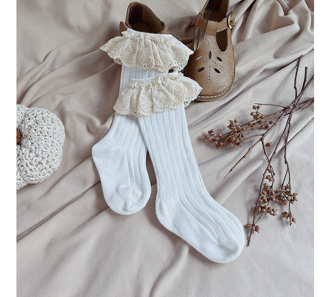 Sosete lungi pentru fetite, Antonia - White, diverse marimi, bumbac + elastan