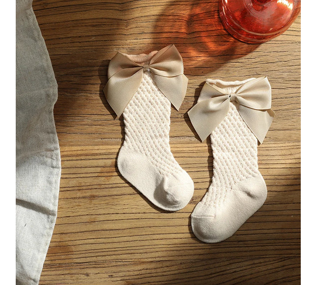 Sosete lungi pentru fetite, Bella - Beige, diverse marimi, bumbac + elastan