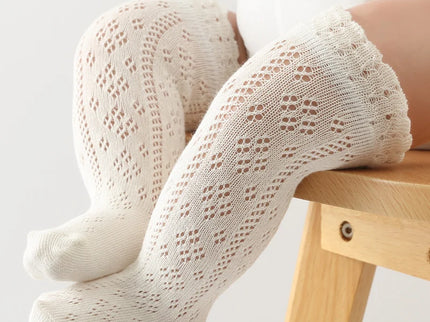 Sosete lungi pentru fetite, Carla - White, diverse marimi, bumbac + elastan