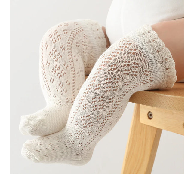 Sosete lungi pentru fetite, Carla - White, diverse marimi, bumbac + elastan
