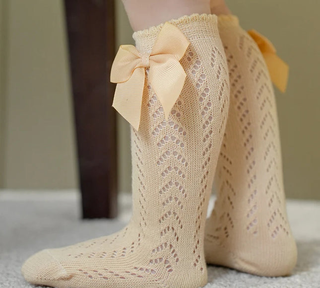 Sosete lungi pentru fetite, Karina - Beige, diverse marimi, bumbac + elastan