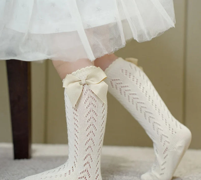 Sosete lungi pentru fetite, Karina - Ivory, diverse marimi, bumbac + elastan