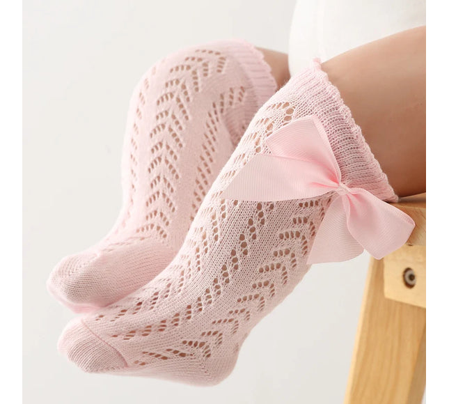 Sosete lungi pentru fetite, Karina - Pink, diverse marimi, bumbac + elastan