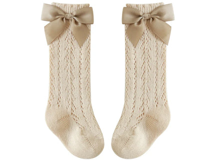 Sosete lungi pentru fetite, Lara - Beige, diverse marimi, bumbac + elastan